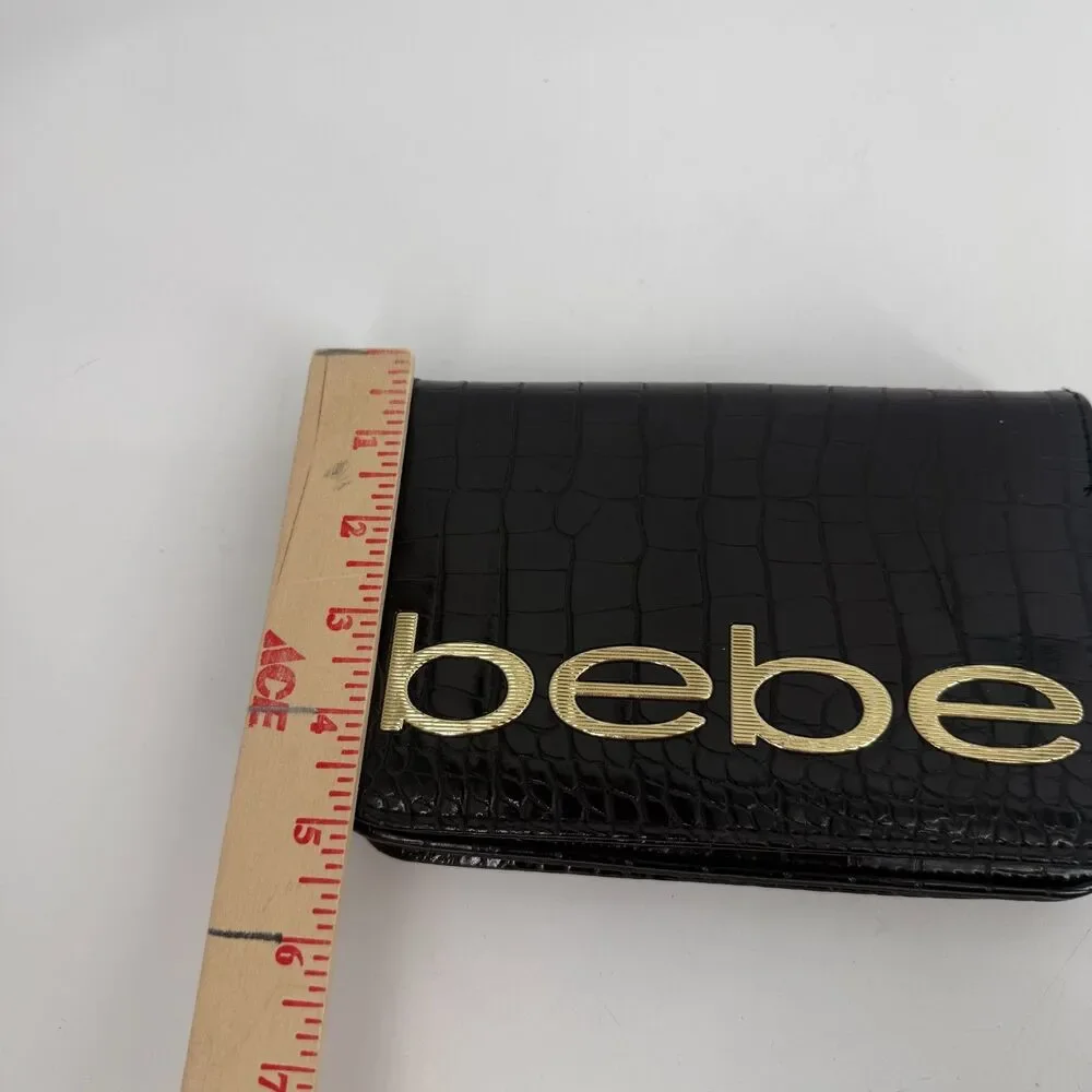 Bebe Fabiola Stamped Crocodile Crossbody Mini Handbag Y2k Clutch 90s Black Gold